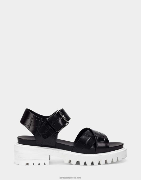 γυναίκες σανδάλι μαύρο δέρμα κροκό Aerosoles 46N4D476