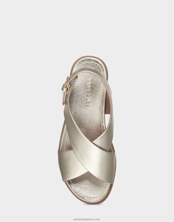 γυναίκες πλακέ σανδάλι χρυσό ψεύτικο δέρμα Aerosoles 46N4D471